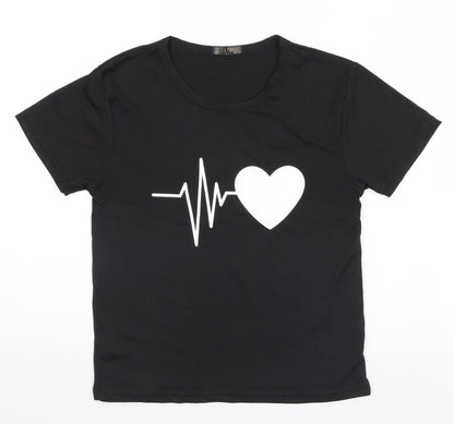 Zsiibo Womens Black   Basic T-Shirt Size S  - Heart