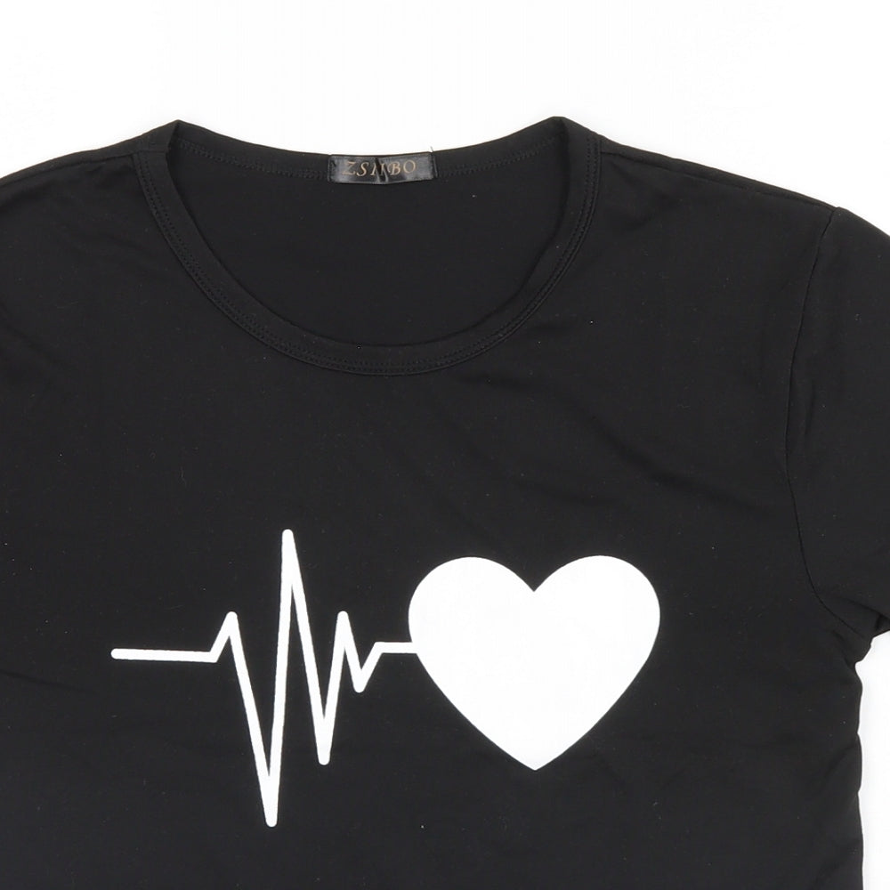 Zsiibo Womens Black   Basic T-Shirt Size S  - Heart