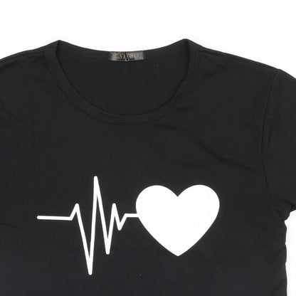 Zsiibo Womens Black   Basic T-Shirt Size S  - Heart
