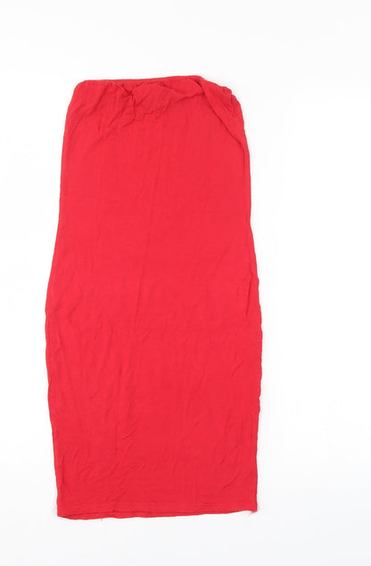 PRETTYLITTLETHING Womens Red   Straight & Pencil Skirt Size 6  - elastic waist