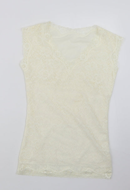 Womens UK Size XL Preworn Ivory Basic T-Shirt