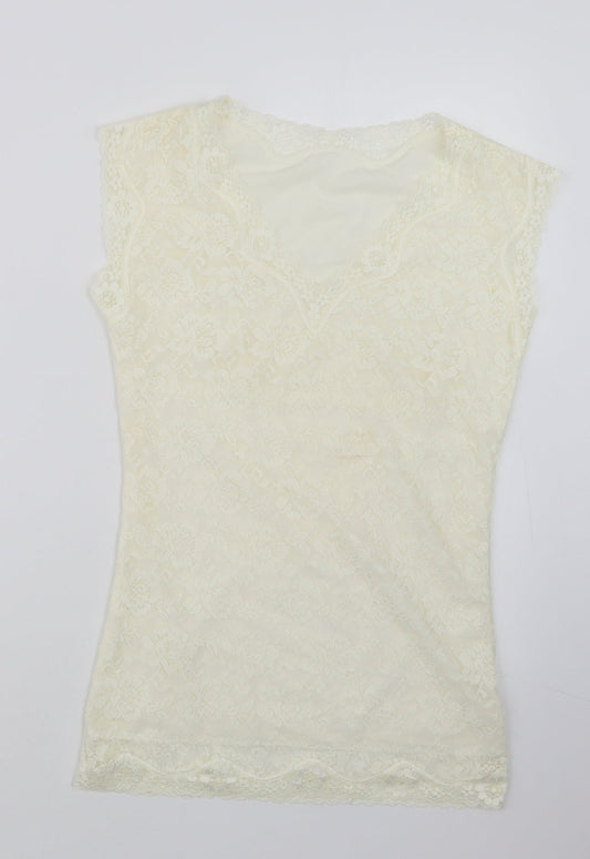 Womens UK Size XL Preworn Ivory Basic T-Shirt