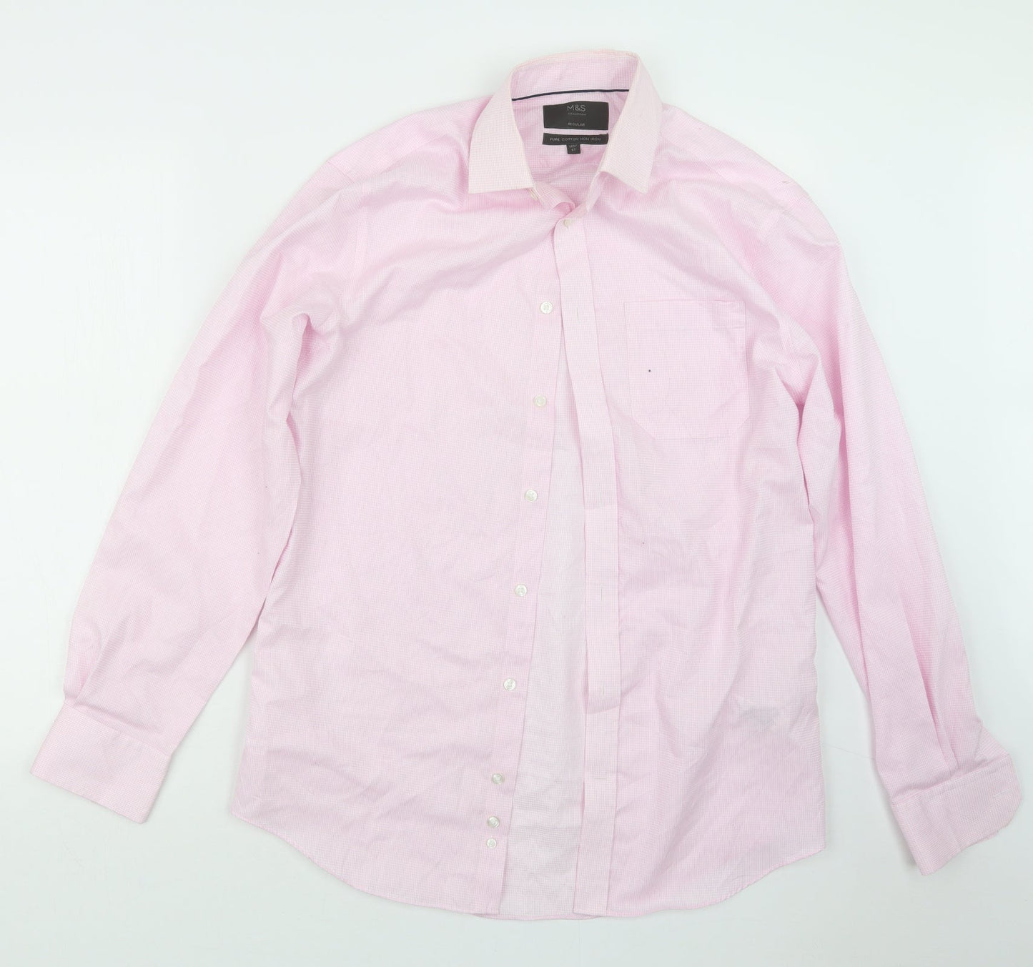Mens UK Size 14.5 Marks and Spencer Pink  Button-Up Long Sleeve Casual Shirt