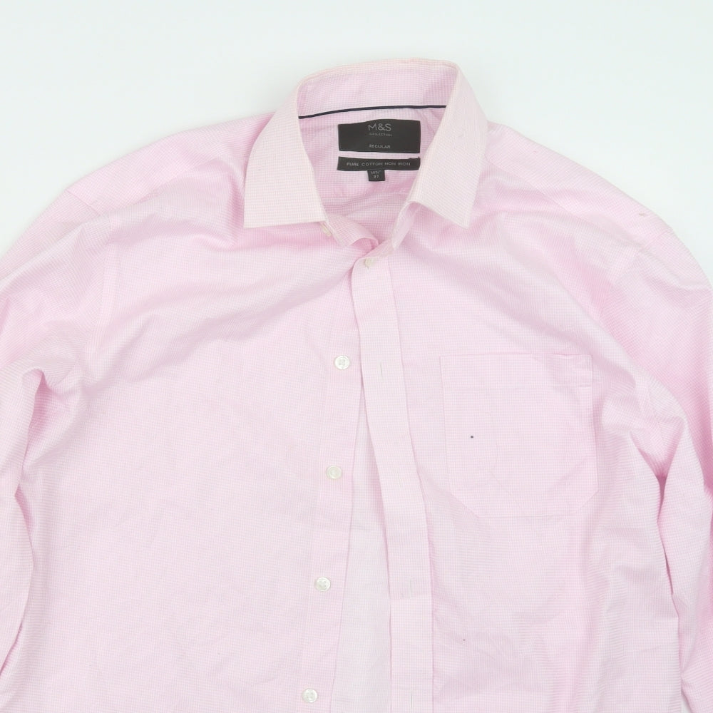 Mens UK Size 14.5 Marks and Spencer Pink  Button-Up Long Sleeve Casual Shirt