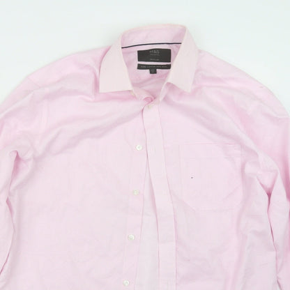 Mens UK Size 14.5 Marks and Spencer Pink  Button-Up Long Sleeve Casual Shirt