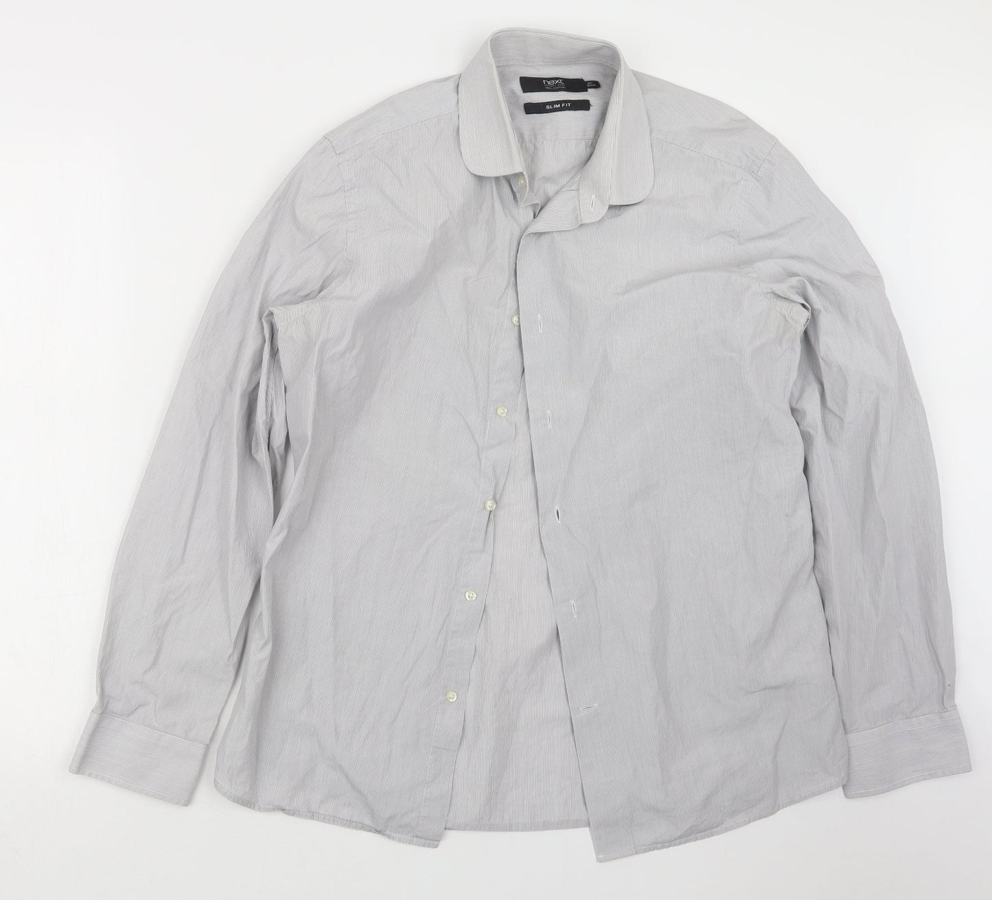 Mens UK Size 16 NEXT Grey  Button-Up Long Sleeve Casual Shirt