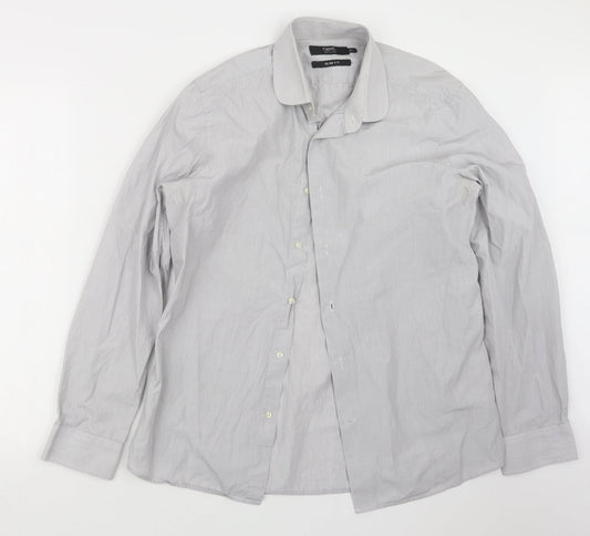 Mens UK Size 16 NEXT Grey  Button-Up Long Sleeve Casual Shirt