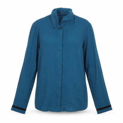 Womens UK Size 4 Primark Blue Basic Button-Up