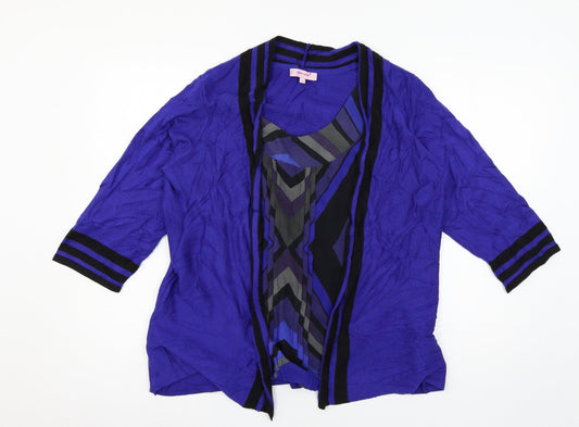 Per Una Womens Blue Geometric Knit Basic Blouse Size 18