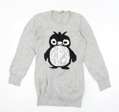 Red Herring Girls Grey  Knit Pullover Jumper Size 14 Years  - Penguin