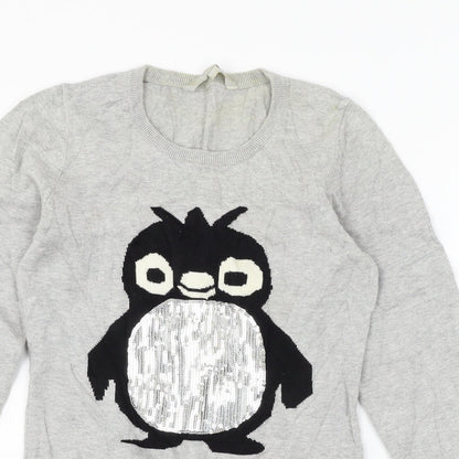 Red Herring Girls Grey  Knit Pullover Jumper Size 14 Years  - Penguin