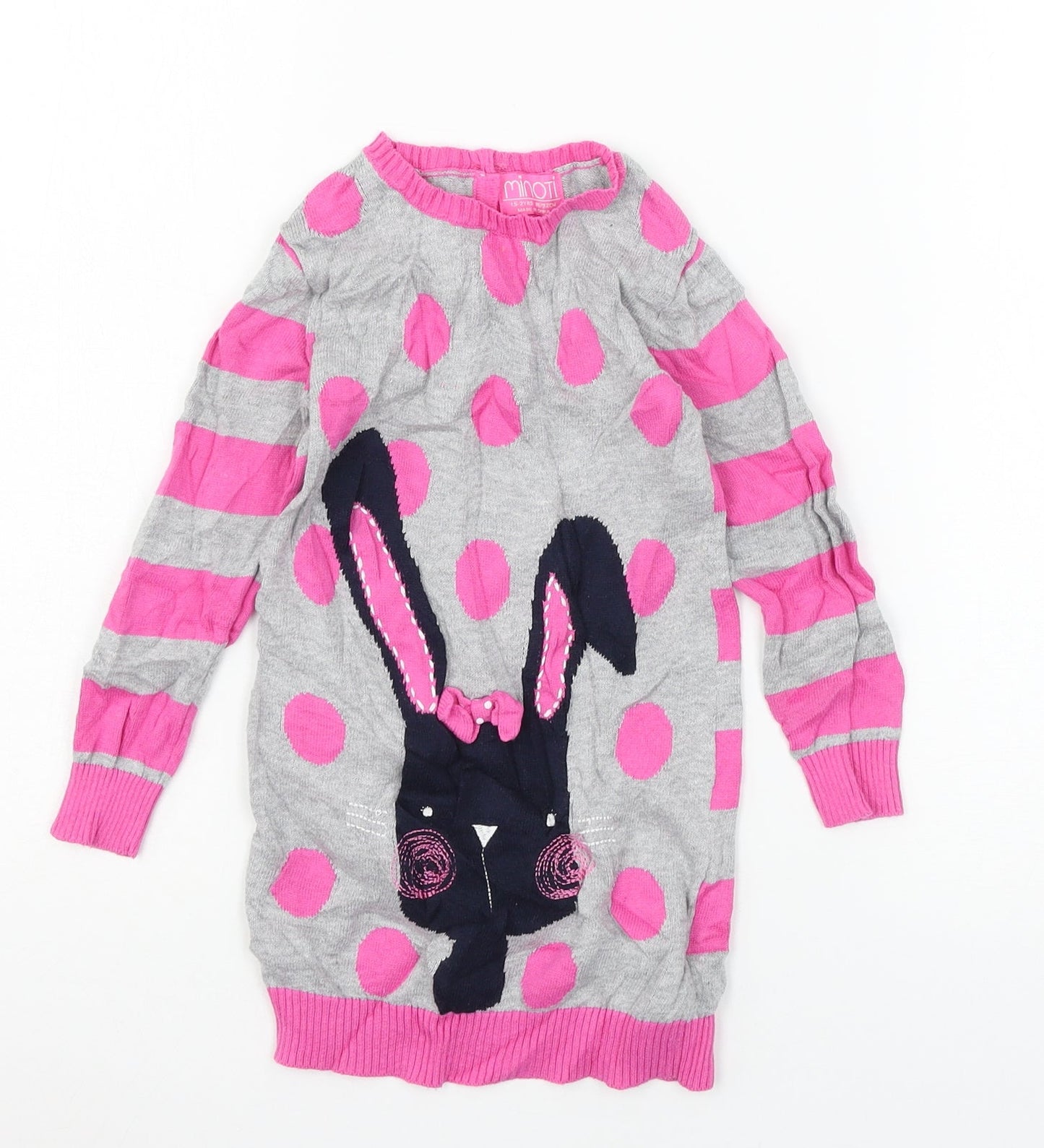 Minoti Girls Grey Polka Dot Knit Pullover Jumper Size 18-24 Months  - Rabbit