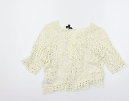 Womens UK Size 8 Topshop Ivory Basic T-Shirt