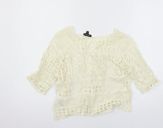 Womens UK Size 8 Topshop Ivory Basic T-Shirt