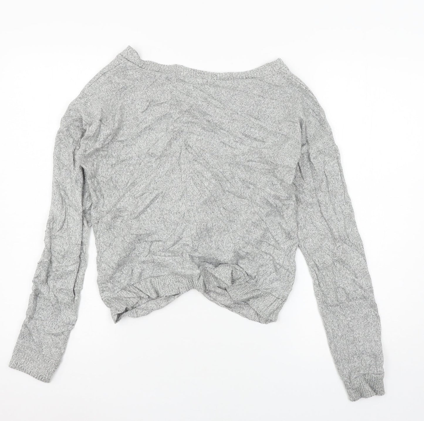 Poof Womens Grey  Knit Basic T-Shirt Size L  - Knot detail