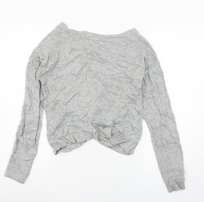 Poof Womens Grey  Knit Basic T-Shirt Size L  - Knot detail