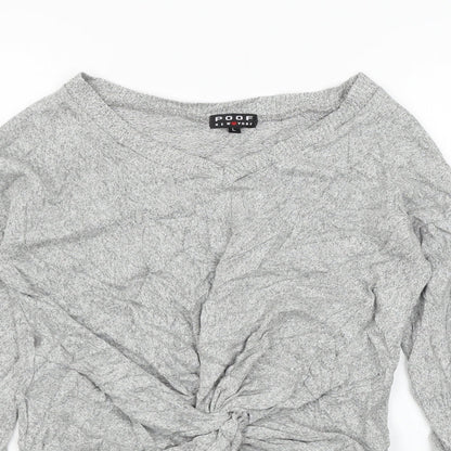 Poof Womens Grey  Knit Basic T-Shirt Size L  - Knot detail