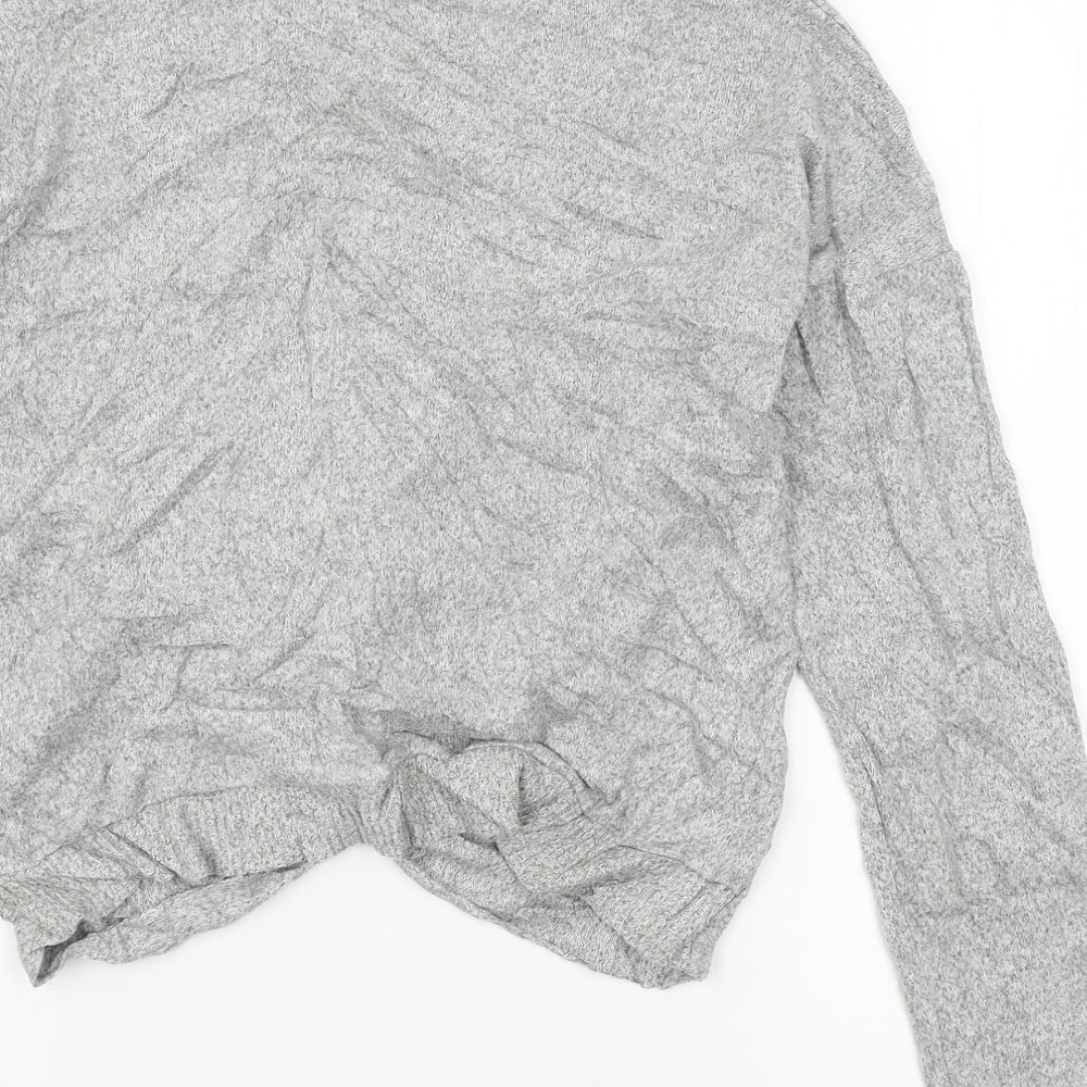 Poof Womens Grey  Knit Basic T-Shirt Size L  - Knot detail