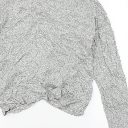 Poof Womens Grey  Knit Basic T-Shirt Size L  - Knot detail