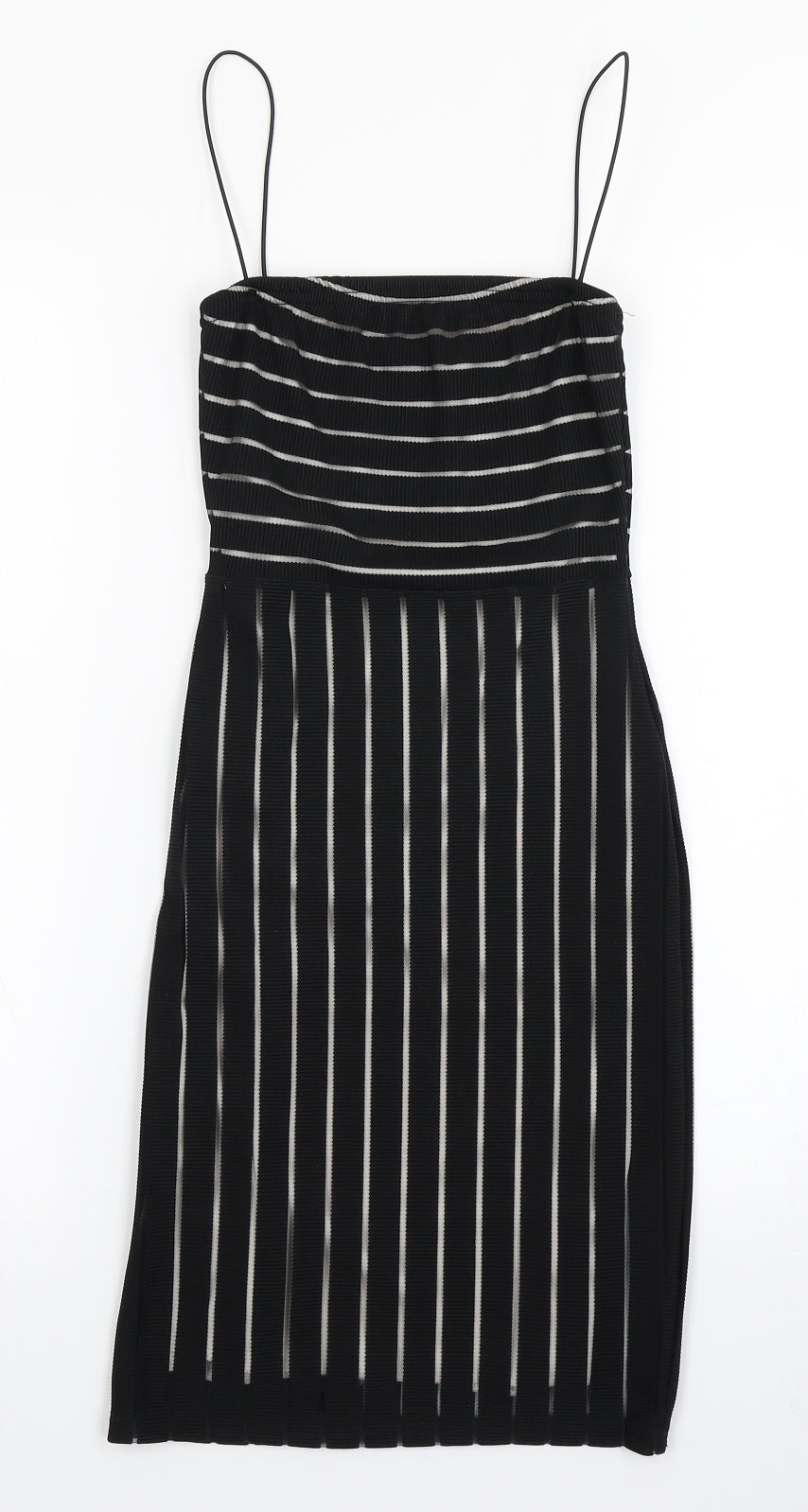 PRETTYLITTLETHING Womens Black Striped  Bodycon  Size 6