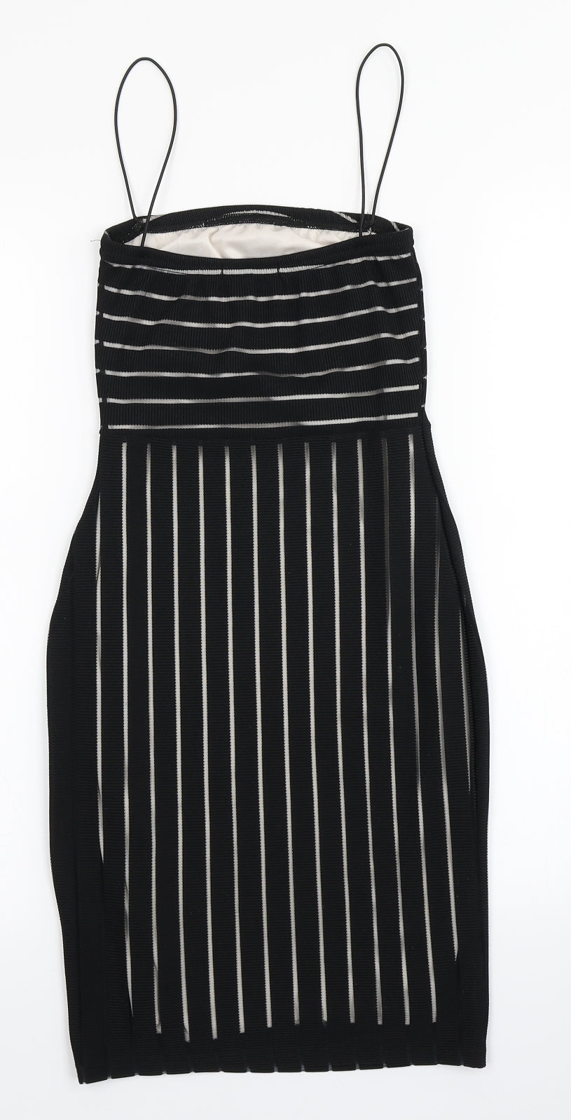 PRETTYLITTLETHING Womens Black Striped  Bodycon  Size 6