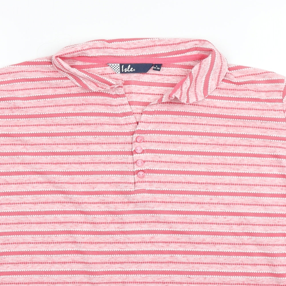 Isle Womens Pink Striped  Basic Polo Size L