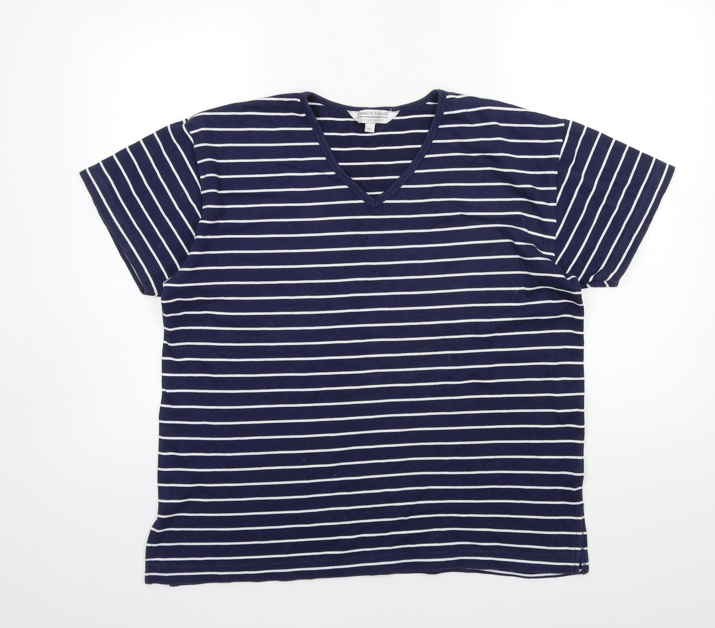 Carolyn Taylor Womens Blue Striped  Basic T-Shirt Size M