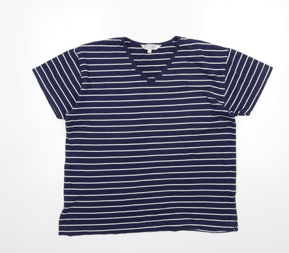 Carolyn Taylor Womens Blue Striped  Basic T-Shirt Size M