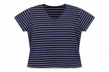 Carolyn Taylor Womens Blue Striped  Basic T-Shirt Size M