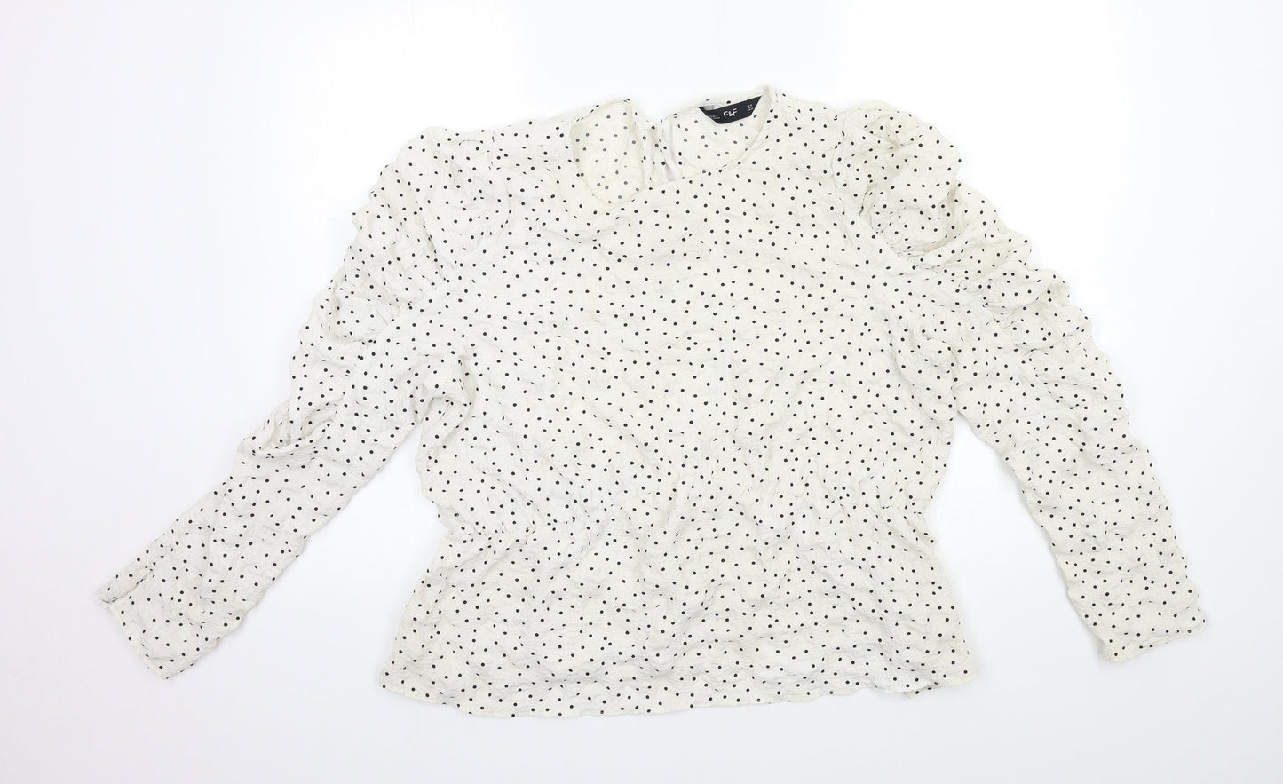 F&F Womens White Polka Dot  Basic Blouse Size 10