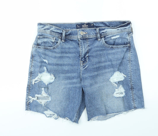 Hollister Womens Blue Houndstooth  Cut-Off Shorts Size 29 in