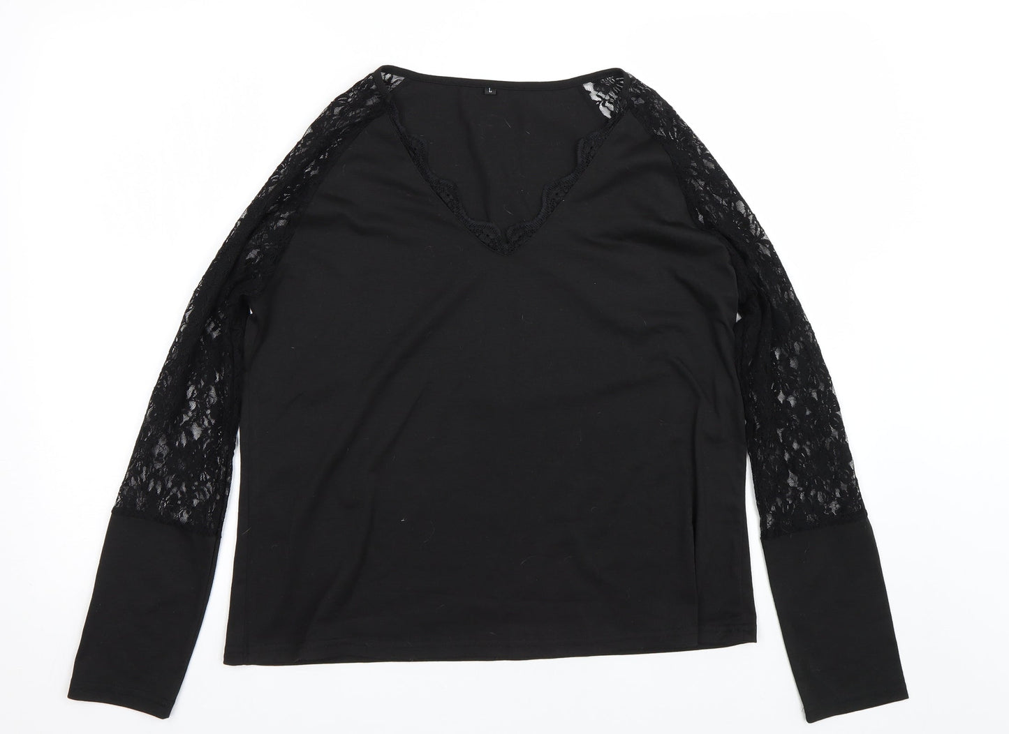 Womens UK Size L Preworn Black Basic T-Shirt