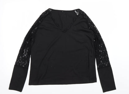 Womens UK Size L Preworn Black Basic T-Shirt