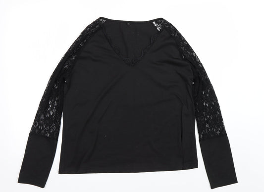 Womens UK Size L Preworn Black Basic T-Shirt