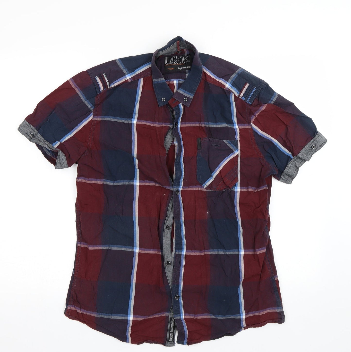 Urbndist Mens Red Check   Button-Up Size M