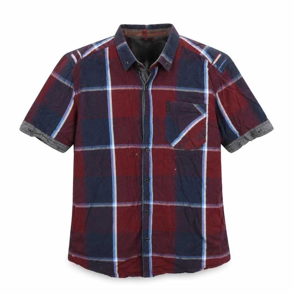 Mens UK Size M Urbndist Red  Button-Up Short Sleeve Casual Shirt