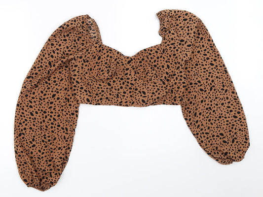 SheIn Womens Brown Animal Print  Cropped Blouse Size L