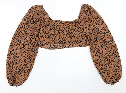 SheIn Womens Brown Animal Print  Cropped Blouse Size L