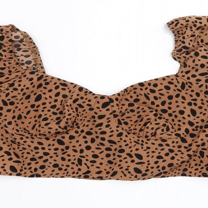 SheIn Womens Brown Animal Print  Cropped Blouse Size L