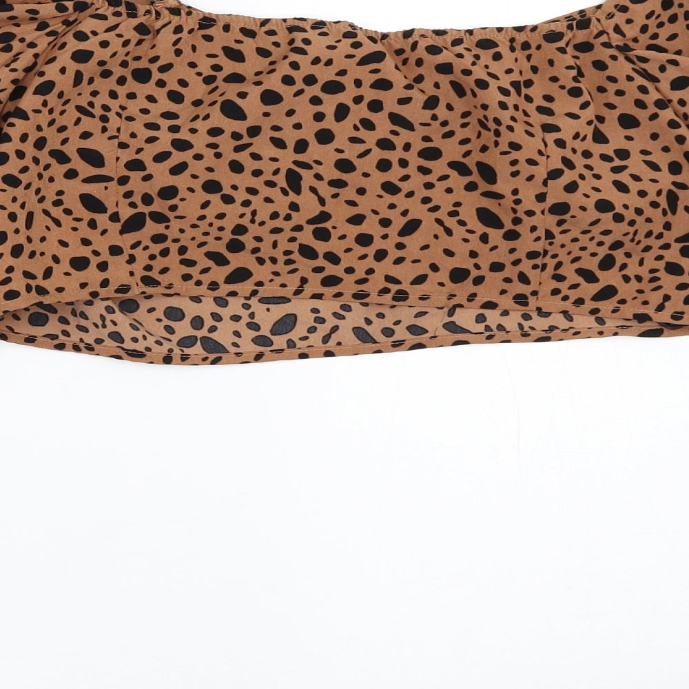 SheIn Womens Brown Animal Print  Cropped Blouse Size L