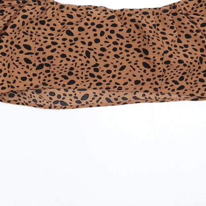SheIn Womens Brown Animal Print  Cropped Blouse Size L
