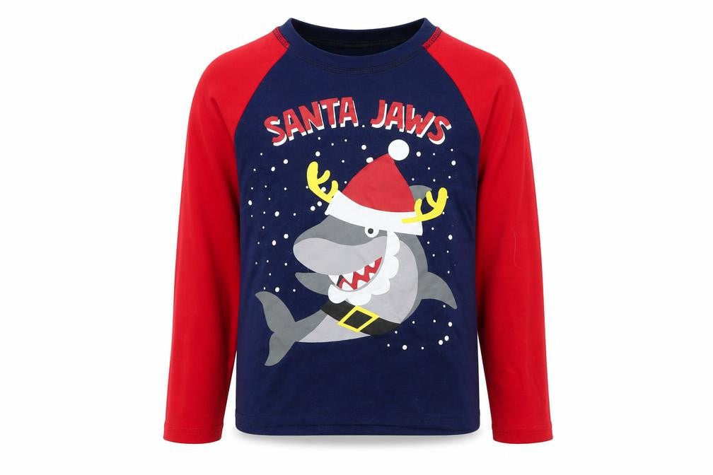 Hullabalu Boys Blue Solid   Pyjama Top Size 7-8 Years  - Santa Jaws