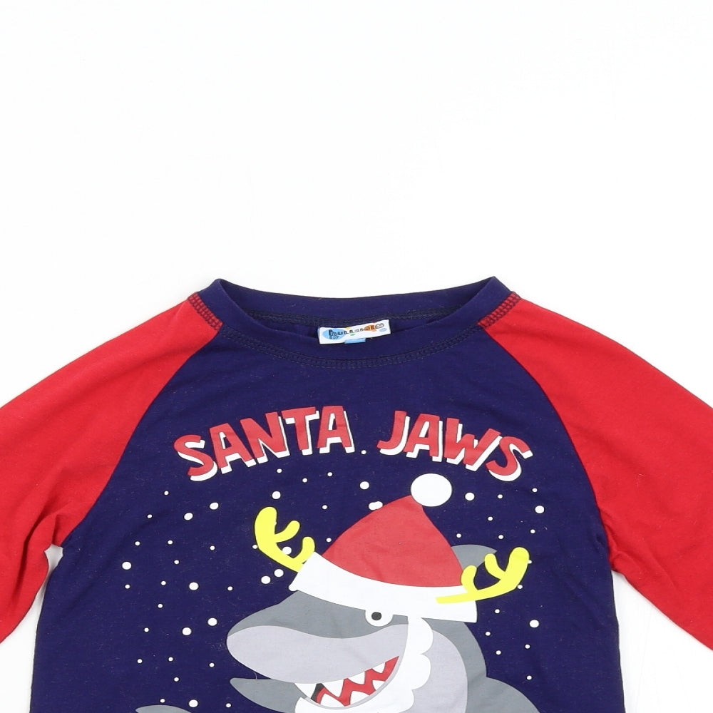 Hullabalu Boys Blue Solid   Pyjama Top Size 7-8 Years  - Santa Jaws