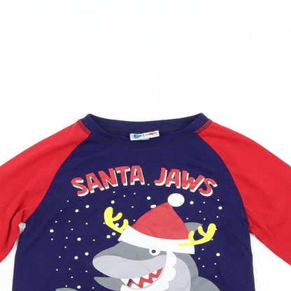 Hullabalu Boys Blue Solid   Pyjama Top Size 7-8 Years  - Santa Jaws
