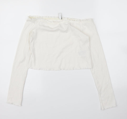 H&M Womens White   Cropped Blouse Size M