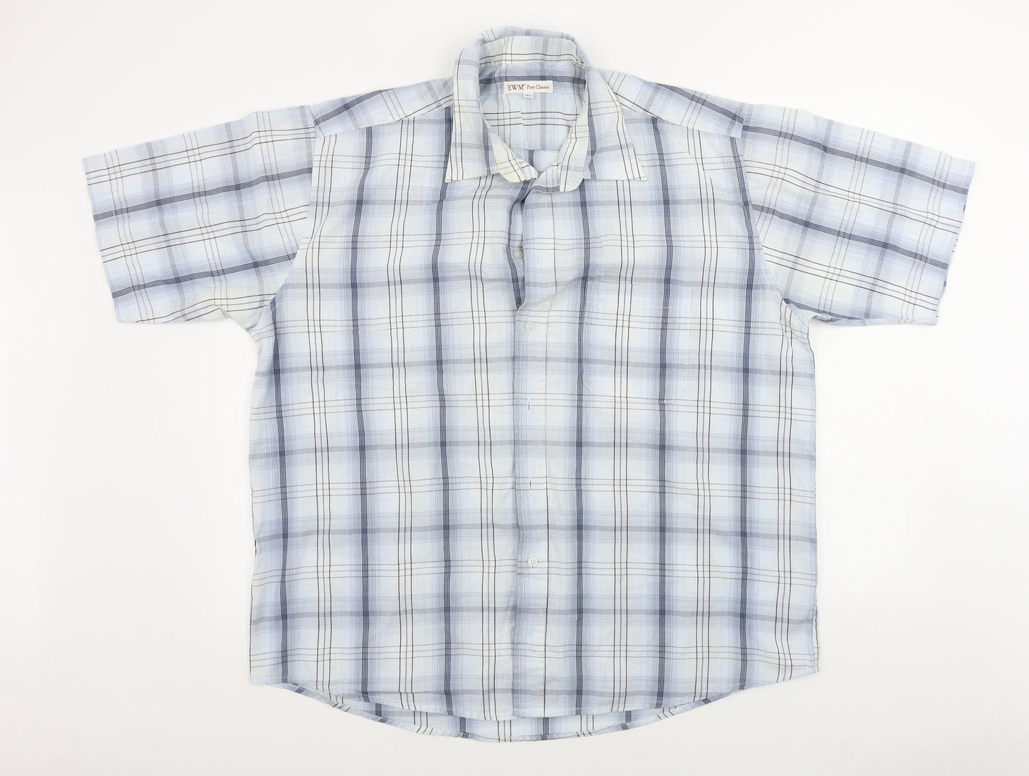 Mens UK Size XL EWM Blue  Button-Up Short Sleeve Casual Shirt