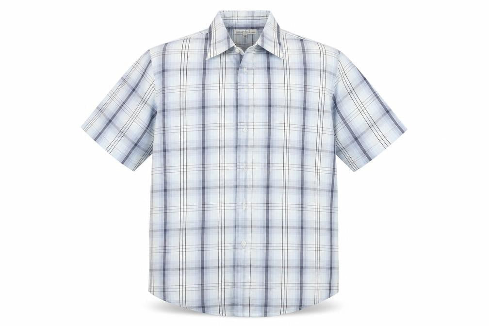 Mens UK Size XL EWM Blue  Button-Up Short Sleeve Casual Shirt