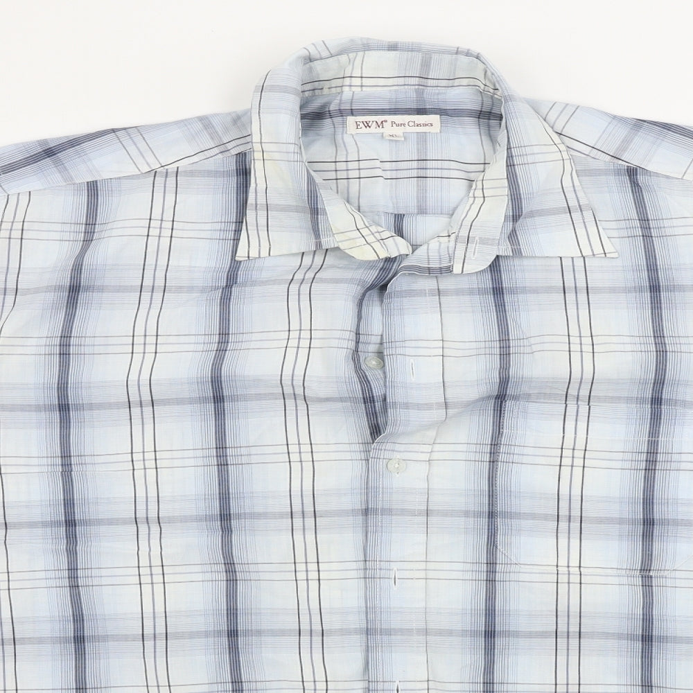 Mens UK Size XL EWM Blue  Button-Up Short Sleeve Casual Shirt