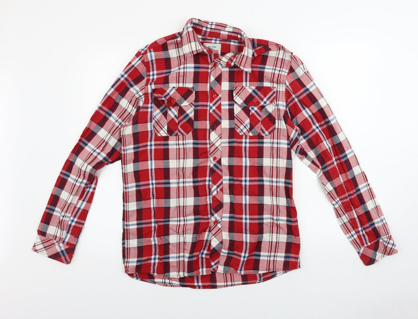 Mens UK Size S Ceader wood state Red  Button-Up Long Sleeve Casual Shirt