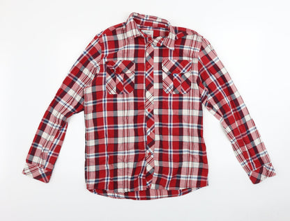 Mens UK Size S Ceader wood state Red  Button-Up Long Sleeve Casual Shirt
